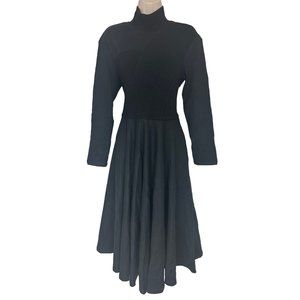 Size 42 (US XL/10) MARYLING BLACK‎ TURTLENECK KNIT FLARED WOOL DRESS W/POCKETS